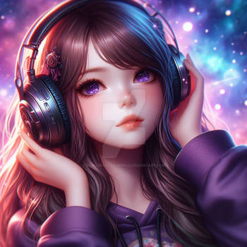 Girl with headphones digital illustration