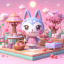 Pink animal crossing scenery digital illustration