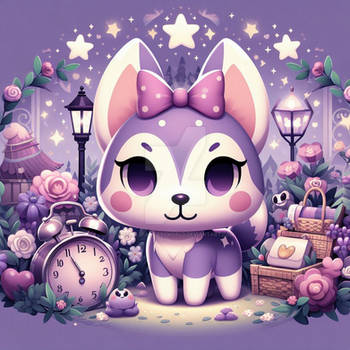 Purple animal crossing portrait digital illustrati