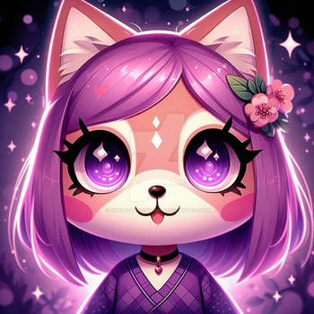 Purple animal crossing portrait digital illustrati