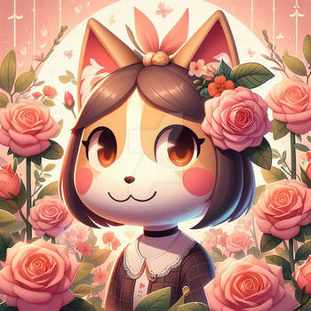 Animal crossing roses cute digital ilustration