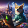 Corgi in a hoodie laptop digital illustration