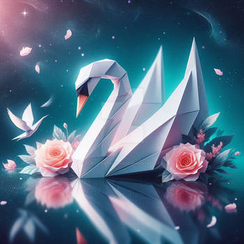 Origami swan digital illustration