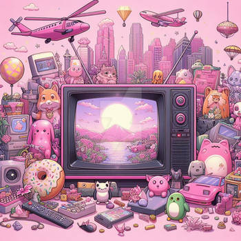 Oldschool tv pink digital illustration