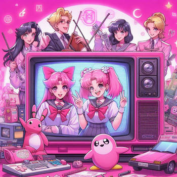 Oldschool tv pink digital illustration