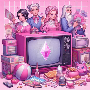 Oldschool tv pink digital illustration