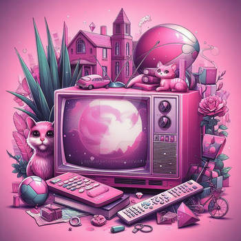 Oldschool tv pink digital illustration