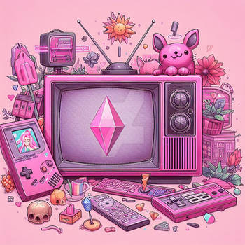 Oldschool tv pink digital illustration