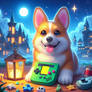 Corgi with gameboy digital illustration