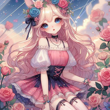Adorable girl portrait with roses digital illustra