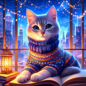 Cat in a sweater digital illustration