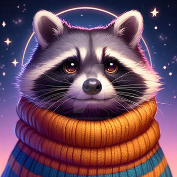 Raccoon with sweater on digital illustration