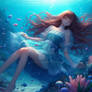 Girl sleeps underwater digital illustration