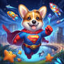 Superhero corgi with cape digital illustration