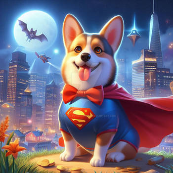 Superhero corgi with cape digital illustration