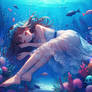 Girl sleeps underwater digital illustration