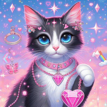 Cute cat pink digital illustration portrait