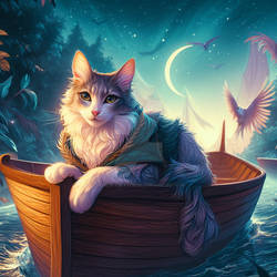 Cat in a boat digital illustration