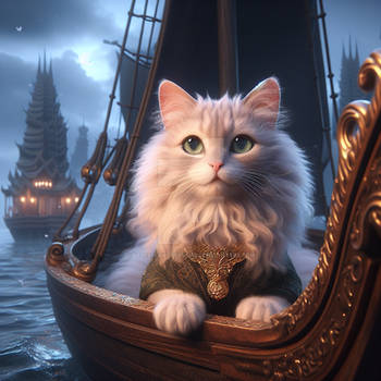 Cat in a boat digital illustration