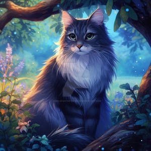 Cat under a tree digital illustration
