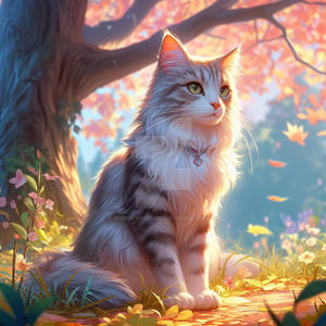 Cat under a tree digital illustration