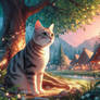 Cat under a tree digital illustration