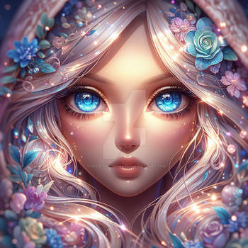 close up girl big eyes portrait digital illustrati