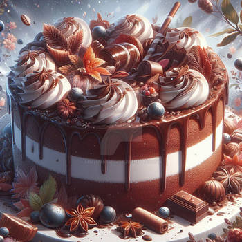 Lush chocolate cake digital illustration