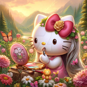 hello kitty does makeup digital illustration