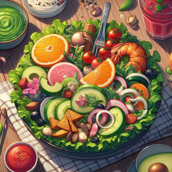 Salad digital illustration cute food