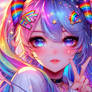 Rainbow portrait digital illustration girl babe