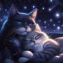 Sleeping cute cats digital illustration fantasy