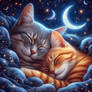 Sleeping cute cats digital illustration fantasy