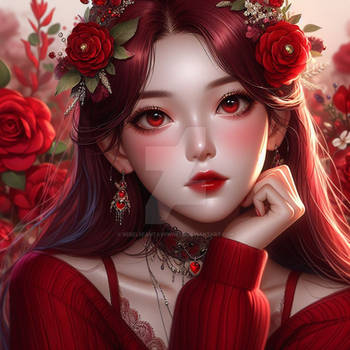 Red velvet girl portrait digital illustration