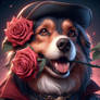 Dog with rose in mouth digital illustration