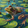 Gorgeous frog in a pond digital illustration