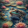 Gorgeous frog in a pond digital illustration