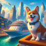 Corgi on cruiseship digital illustration