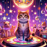 Cat at disco dancing digital illustration cute