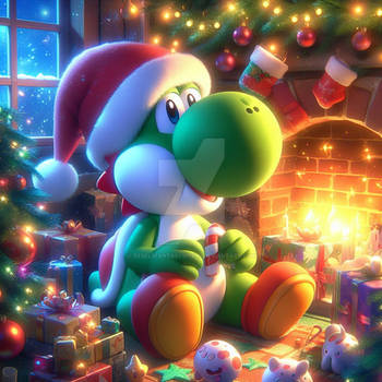 Yoshi Christmas digital illustration mario