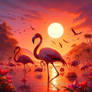 Flamingoes in the sunset digital illustration