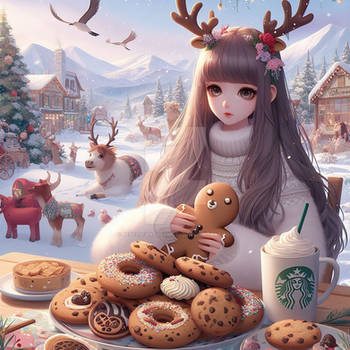 Cookie in winter digital illustration