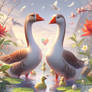 Lovely geese nature animals digital illustration