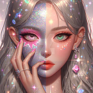 Glitter girl two halves portrait digital illustrat