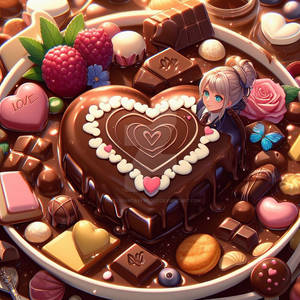 Chocolate cake heart digital illustration