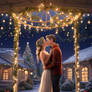 Couple kissing in fairy lights digital