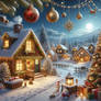 Christmas card village winter digital illustration
