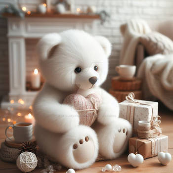 White christmas bear with heart digital illustrati