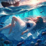 Girl sleeps in ocean digital illustration