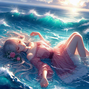 Girl sleeps in ocean digital illustration